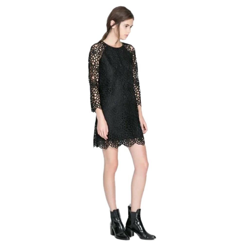 🔥 🆕 $98 ZARA Black Crochet Floral Dress size M